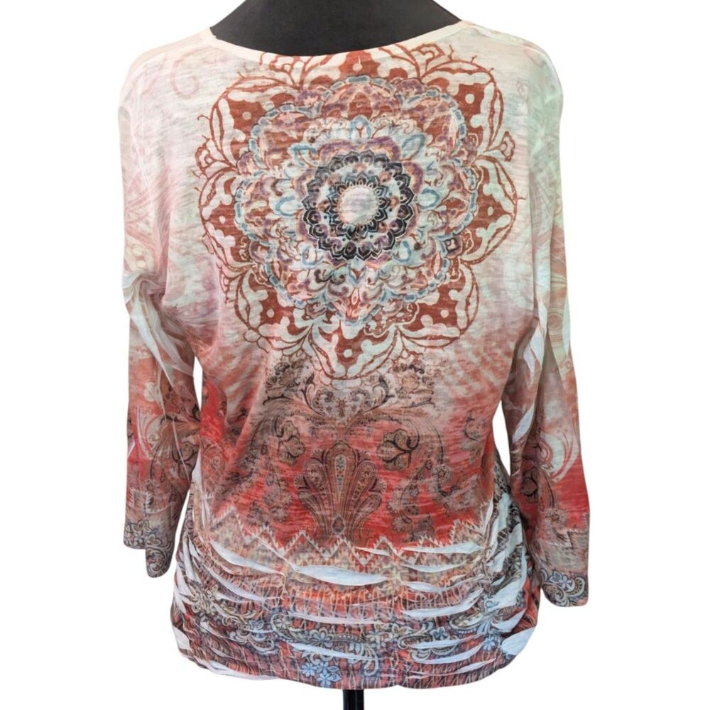 Reba Top Y2K Paisley Floral Studded Long Sleeve Western Boho Size Large - Picture 3 of 6
